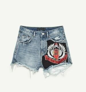Zara Guns N Roses Hi Rise Distressed Frayed Hem Denim Jean Shorts Size 2